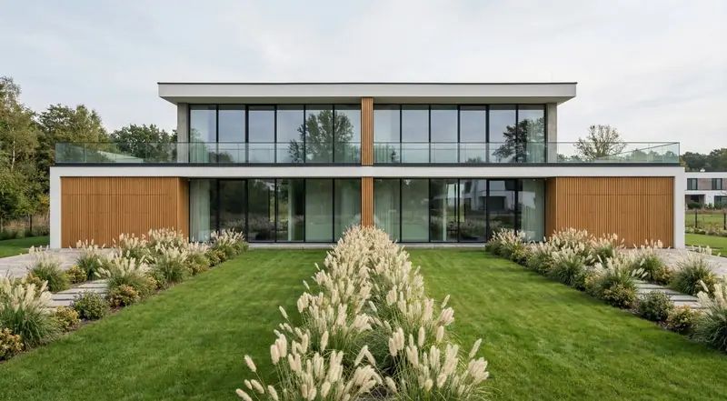 Dom w zabudowie bliźniaczej 96 m² — front z ogrodem