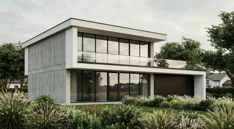 Dom piętrowy 144 m² — elewacja ogrodowa z balkonem