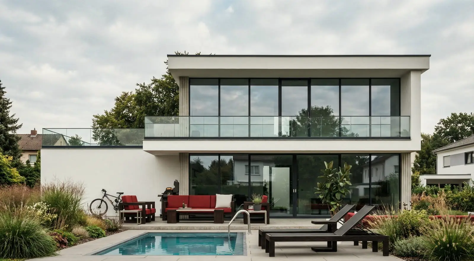Dom piętrowy 144 m² — ogród z basenem