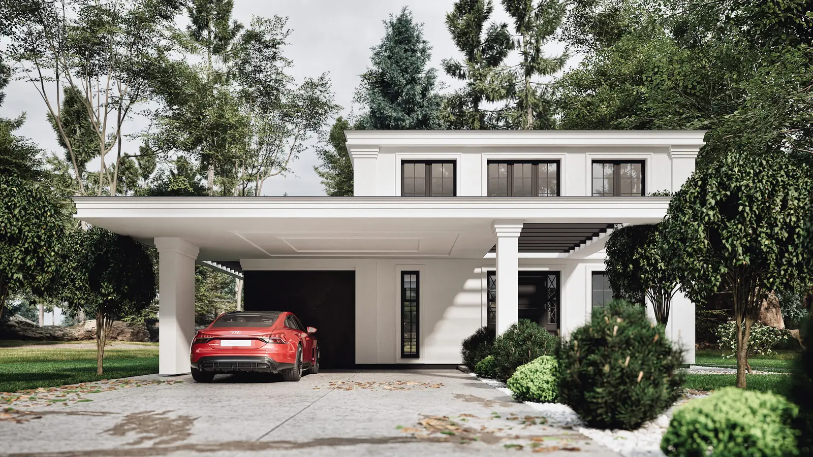 Rezydencja 162 m² — wjazd pod wiatę garażową